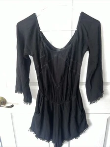 Romeo & Juliet Couture Black Romper 3/4 Length Arms With Embellished Trim Sz Sm - Picture 1 of 6