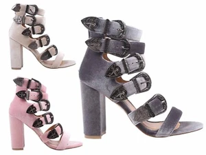 3 Color Gladiators Chunky Cuban with Adjustable Buckles Zip Sandals Womens Heels - Picture 1 of 16