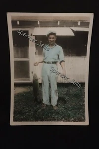 Vintage 1939 Photo Man With Cap Pipe Large Fish 5x7               HG17 - Picture 1 of 4