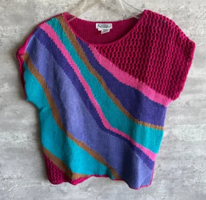 Vintage 1970s Campus Casuals of California Knit Colorblock Abstract Top Size L - Bild 1 von 5