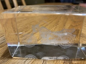 NEW 3D LASER ETCHED CRYSTAL GLASS MOTORCYCLE PAPERWEIGHT BEVELED EDGE 3x2x2 - Picture 1 of 3