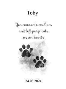 Personalised Pawprints On Our Hearts Quote ART PRINT Pet Sympathy, Memorial Gift - Picture 1 of 2