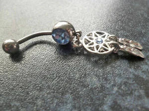 Bauchnabelpiercing Traumfänger Feder beweglich Zirkonia Kristalle Hellblau - Bild 1 von 1