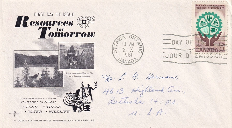 CANADA 1961 FIRST DAY COVER WITH CACHET, NATURAL RESOURCES & HANDS HOLDING - Image 1 of 1