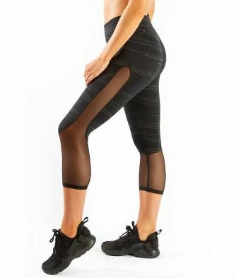 Hard Tail Mid rise mesh striped capri - Image 1 of 4