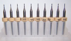 1/32" (.0312") MOLINO FINAL DE CARBURO, 2 FLAUTAS, Kyocera 1600.0312.120 (PAQUETE DE 10) - Imagen 1 de 2