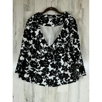 Blazer Newport News Talla 14 (Grande) Negro Blanco Floral Mezcla de Lino Frente a Presión Foto 1 de 4