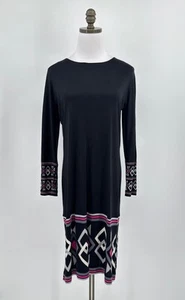 Vestido túnica Tory Burch negro seda ribete geométrico elástico manga larga talla L - Imagen 1 de 5