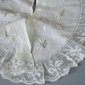 Antique 19thC Handmade Muslin Collar AYRSHIRE Hand Embroidery Valenciennes LACE - Picture 1 of 8