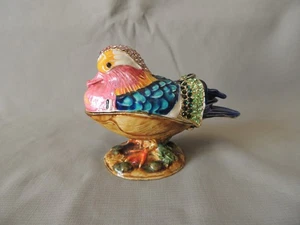 Joyero vintage - Caja baratija pájaro pato figura bronce y esmalte - Imagen 1 de 11