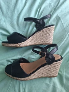 New Look Black Wedge Espadrille Sandals Size 5 Wide Fit - Picture 1 of 7