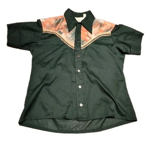 Vtg Berkeley Sportswear Women's Short Sleeve Western Button Up Shirt Green Yoked - Picture 1 of 12
