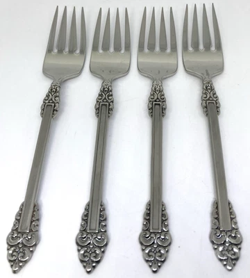 SET of 4 VINTAGE STAINLESS STEEL Oneida Heirloom REMBRANDT FORKS, SALAD FORK - Image 1 of 4