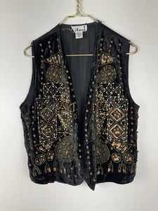 Vintage Effeci Piraten Perlen Boho schwarz braun Weste Medium Western Gr. M - Bild 1 von 5