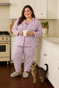 Metropolitan 2 Piece Pajama Set Loungewear with All Over Cat Print Size 3X NEW - Picture 1 of 15