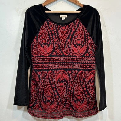 Top Sundance bordado rojo encaje encantadora terciopelo negro talla grande para mujer Foto 1 de 4