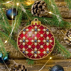 Hágalo usted mismo Kit de bordado punto de cruz sobre madera adorno rojo bola decoración de Navidad - Imagen 1 de 7