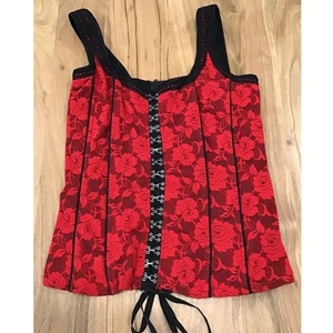 TRIPP Corset Top Womens Sz Medium Red Black Lace Vintage Goth Y2K 90s 80s  - Picture 1 of 8