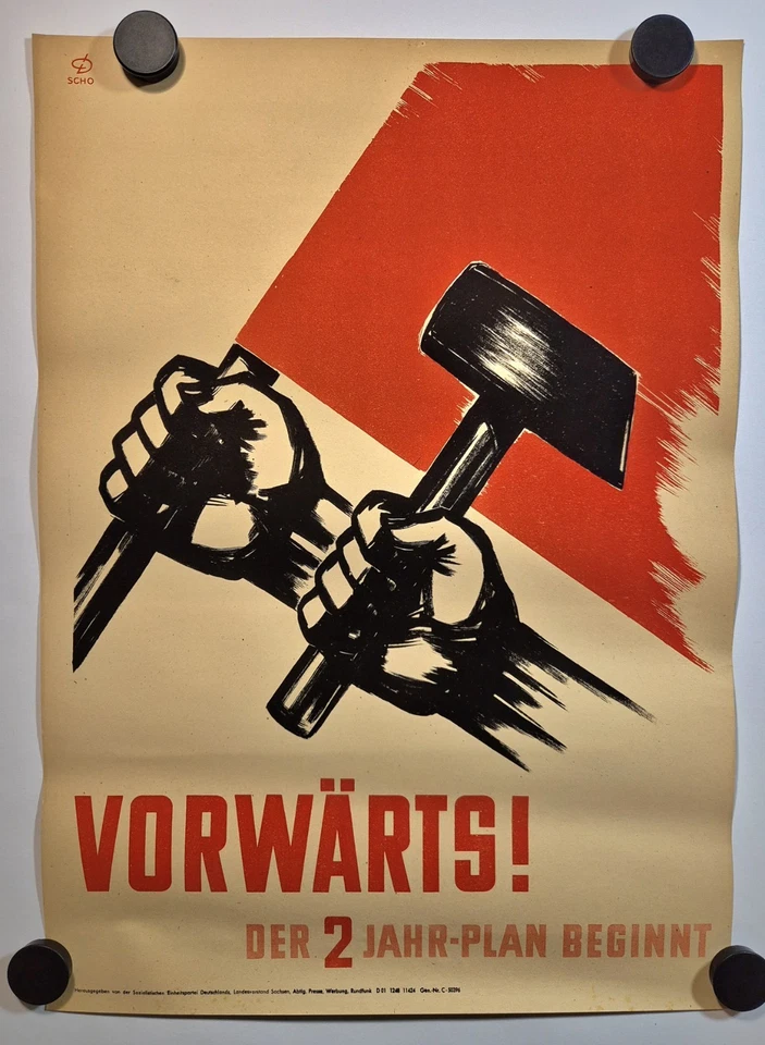 Plakat Adelhelm Dietzel Propaganda Rote Fahne 2 Jahr Plan 1948 Original DDR A2 - Bild 1 von 4