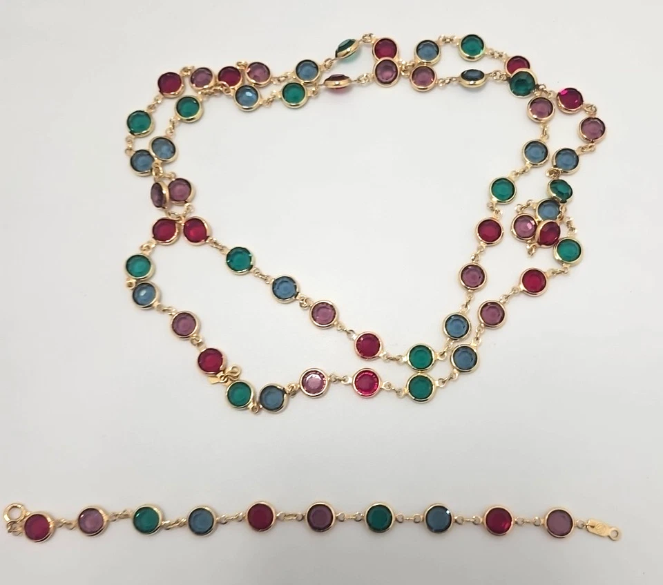 Conjunto de collar y pulsera de cristal Swarovski vintage de Navidad tono dorado firmado Foto 1 de 4