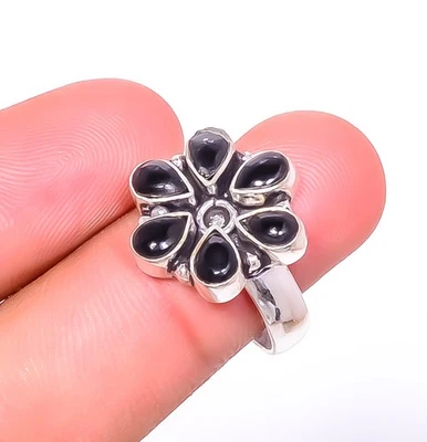 Anillo de joyería enchapado en plata con piedras preciosas de Brasil de ónix negro s.9 TR-58 Foto 1 de 4