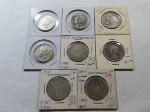 V69 Netherlands 1847 1914-1915 1930 1939-1940 Silver Gulden Mixed Group 8 pcs - Picture 1 of 2