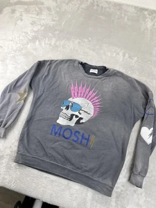 Lauren Moshi Sweatshirt Damen klein grau Totenkopf MOSH Grafik Pullover USA Punk - Bild 1 von 11
