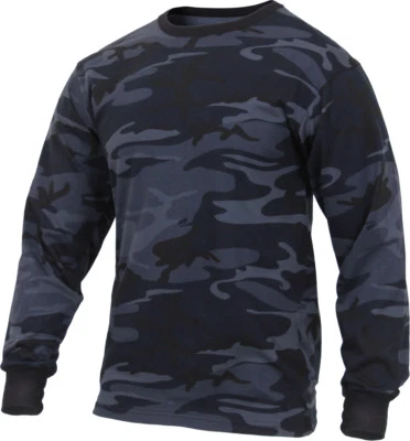 Camo Long Sleeve T-Shirt Tactical Military Crew Tee Undershirt Army Camouflage - Image 1 of 4