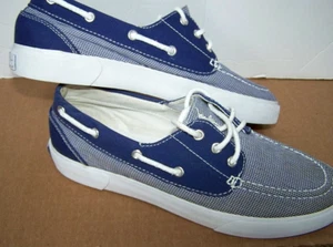 Polo Women's Boat Shoes Sz 10M LILA Blue Check Canvas Lace Up Deck Loafers NTNEW - Picture 1 of 11