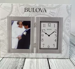 Bulova Clock Picture Frame Combination Hinged Brushed Aluminum 3.5" x 5" B1275 - Picture 1 of 10