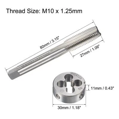 M10 x 1.25mm Metric Tap and Die Set HSS Machine Thread Tap with Round Die - Image 1 of 4