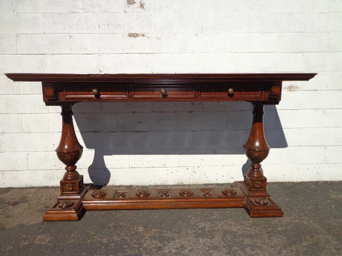 Maitland Smith Leather Top Wood Table Desk Console Ribbon Entry Way Sofa Accent Cover