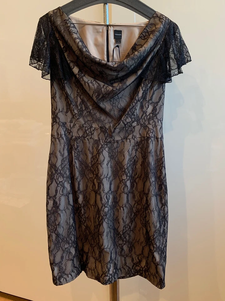 Vestido feminino CHEQUER preto sobreposição de renda TAMANHO 10 NOVO SEM ETIQUETAS - Imagem 1 de 4