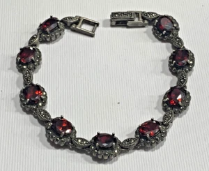 VINTAGE WOMEN SILVER 925 BRACELET WITH RUBY STONE-ANTIQUE MODEL-TURKISH STYLE - Picture 1 of 10