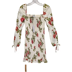 Reformation Hilary Smocked Jolie Floral Linen Mini Dress Large Cottagecore NWT - Picture 1 of 12