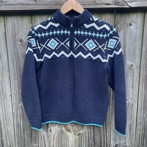 Gymboree Boys Navy Blue White Nordic Style 1/2 Zip Sweater Size 10/12 - Picture 1 of 3