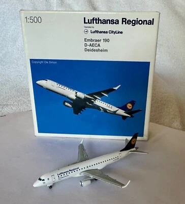 HERPA Lufthansa Cityline ERJ 190-100LR 1:500 D-AECA - Immagine 1 di 3