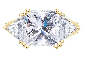 Three Stone Engagement Ring 10K Gold Princess & Trillion Cubic Zirconia - Picture 1 of 5