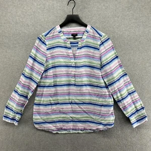 Talbots Blouse Womens Size Medium Petite Striped Long Sleeve Henley 100% Linen - Picture 1 of 10