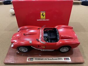 Burago Red Ferrari 250 Testa Rossa 1957 1/18 Die-Cast Metal Model Car Wood Stand