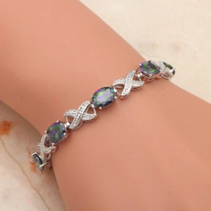 18K W GOLD EP 5 CT MYSTIC TOPAZ LINK BRACELET X OVER  - Bild 1 von 3