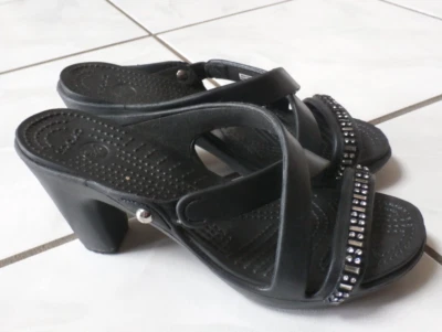 Crocs Cyprus IV Women Shoes 7  W Black Slide Rhinestone Bling Sandals Heels - Image 1 of 4