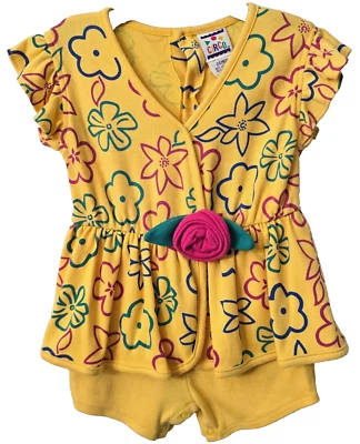 Mameluco Roseta Vintage Bebé 24 Meses 2T Manga Corta Amarillo Floral Años 90 Circo Y2K Foto 1 de 4