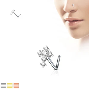 CZ Cross L Bend Nose Stud - Picture 1 of 4