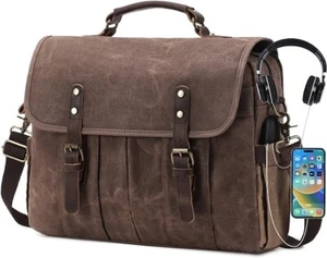 Messenger Bag for Men 15.6" Vintage Canvas Genuine Leather Briefcase Laptop - Picture 1 of 6