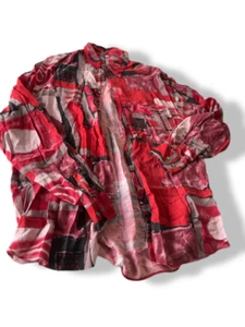 Vintage men's red abstract geometric print long sleeve shirt in L/XL|L32W23|4808 - Picture 1 of 6
