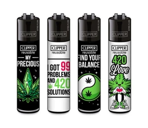 Clipper Classic Encendedor Serie 'Weed Slogan #13' 4 Piezas Encendedores NUEVO Set - Imagen 1 de 2