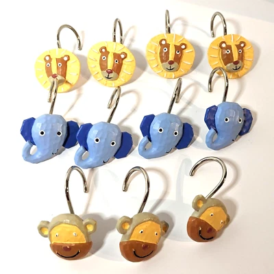 Anillos para Cortina de Ducha Animales León, Elefante y Mono, Anillos para Cortina, Juego de 11 Foto 1 de 4
