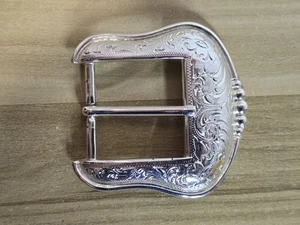 Fibbia cintura western colore argento antico inciso cowboy cowgirl USA  - Foto 1 di 5