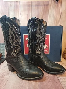 Tony Lama Herren 9 EE Schwarz Glatt Straußenleder Runde Spitze Western Cowboystiefel - Bild 1 von 13
